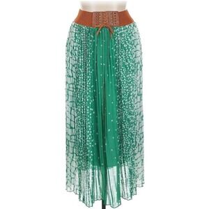 NWT Magic Women's Pleated Sheer Green Chiffon Maxi Skirt 1X Plus‎ Size Boho